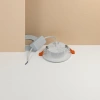 White circular LED downlight strip with orange clips and white driver power supply Specification image